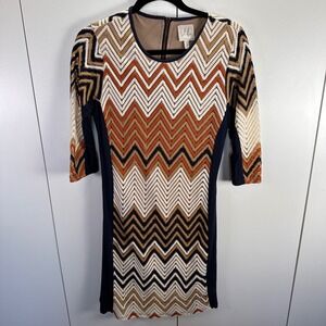 Julienne Womens Large Zig Zag‎ Print Dress 3/4 Sleeve Multicolor Fitted Bodycon